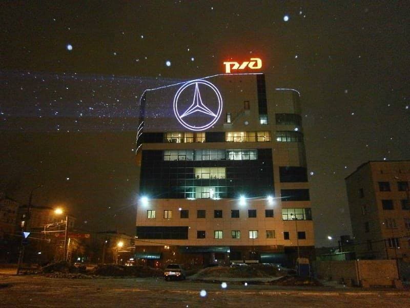 Лазерная реклама Казахстан, Лазерный проекор для рекламы Алма-ата, Астана, Павлодар, Актобе, Костанай, Байконур